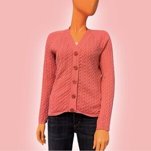 TALBOTS Bubblegum Pink Cotton Cable Knit Cardigan Petite